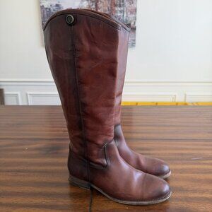 Frye Melissa Riding Boots Leather Button Back Zip Womens Sz 7.5 B  76430 BROWN
